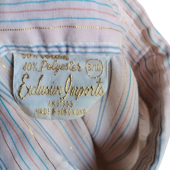 Vintage 80's Striped Button-Up Shirt Womens 9/10 Granny Secretary Pink Striped - Picture 6 of 6